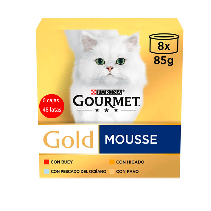 PURINA GOURMET Gold Mousse Selección: Pack de 6, Total 48 Latas x 85g, Alimento Húmedo