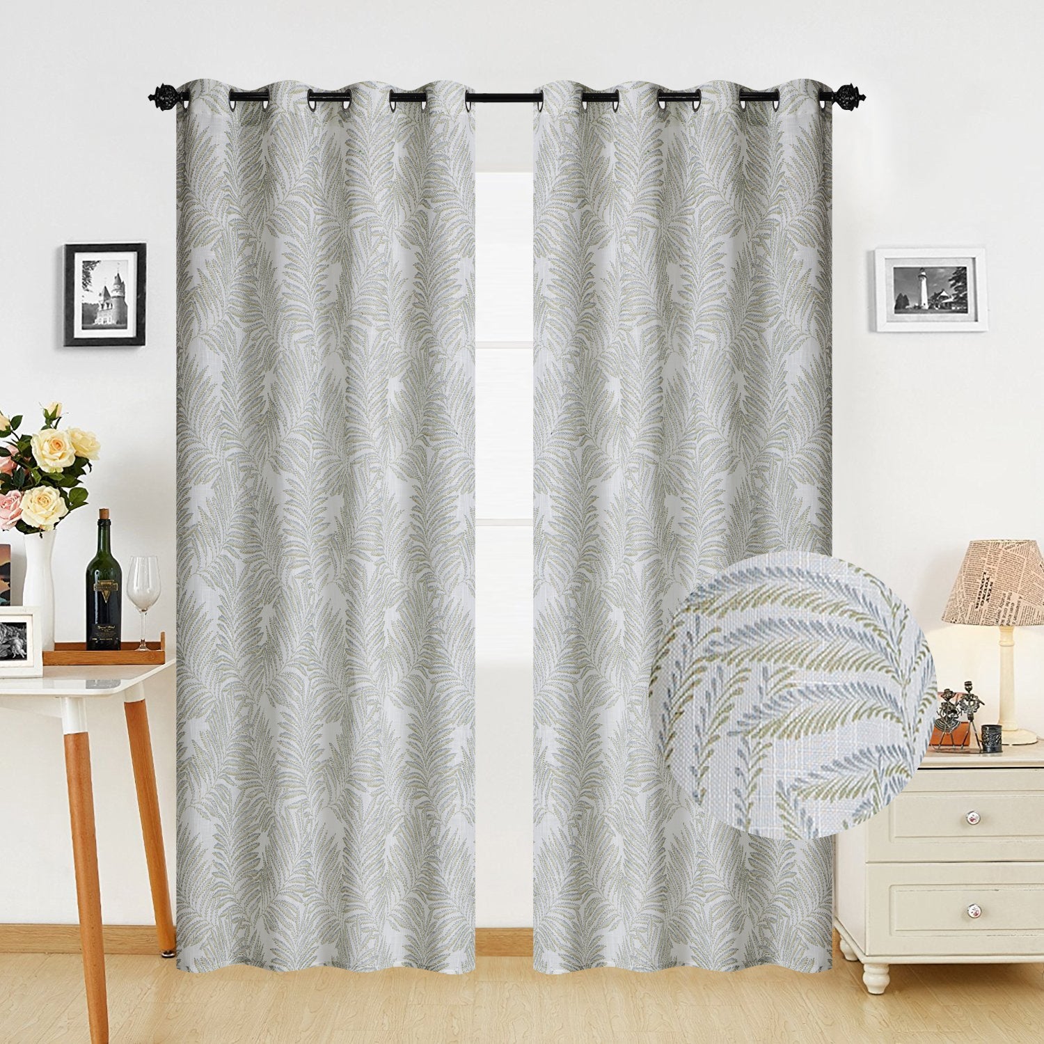 Imagen de cortina Cortinas Traslúcidas para Salón y Habitación，140x260 cm, 1 Pieza en color Verde Azulado de Meishida