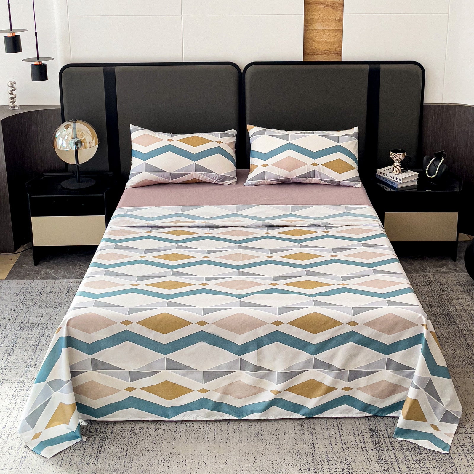 Imagen de Juego de sábanas Juego de sábanas 4 piezas con patrón geométrico en color Cama 90 de Meishida