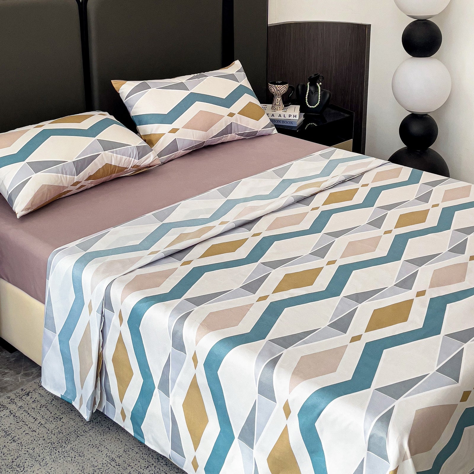 Imagen de Juego de sábanas Juego de sábanas 4 piezas con patrón geométrico en color Cama 90 de Meishida