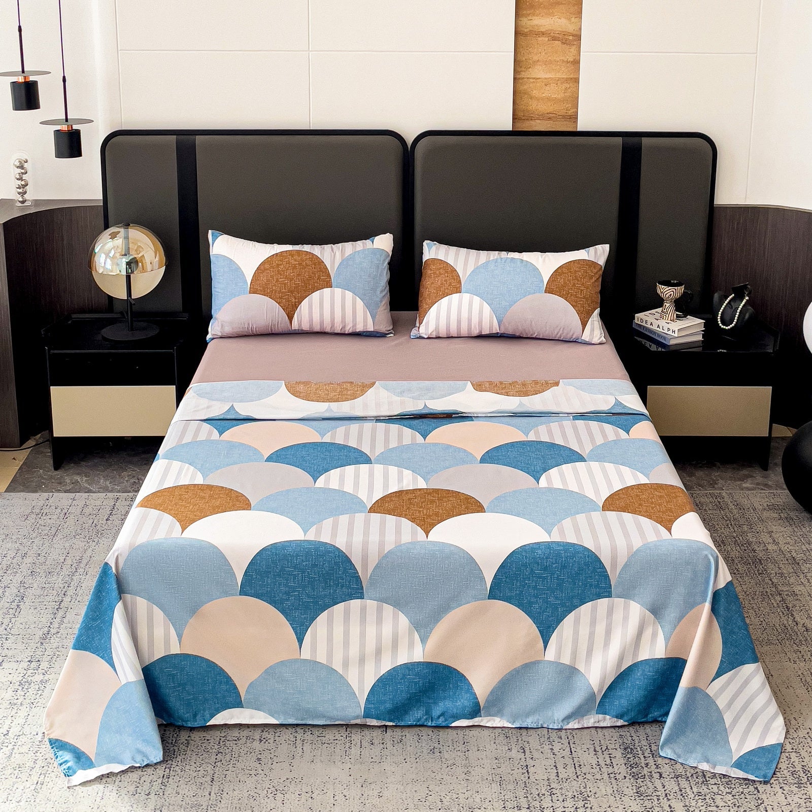 Imagen de Juego de sábanas Juego de sábanas 4 piezas con patrón geométrico en color Cama 90 de Meishida