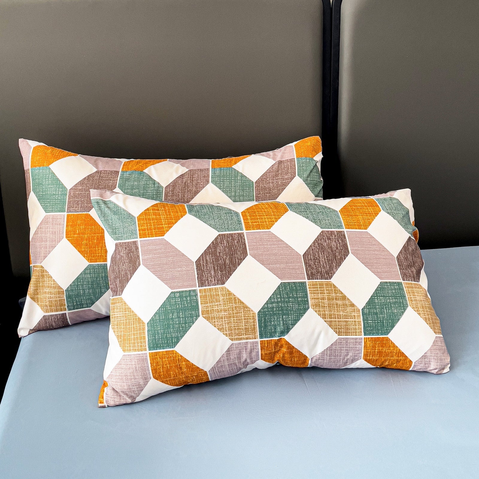 Imagen de Juego de sábanas Juego de sábanas con patrón geométrico – 4 piezas en color Cama 90 de Meishida