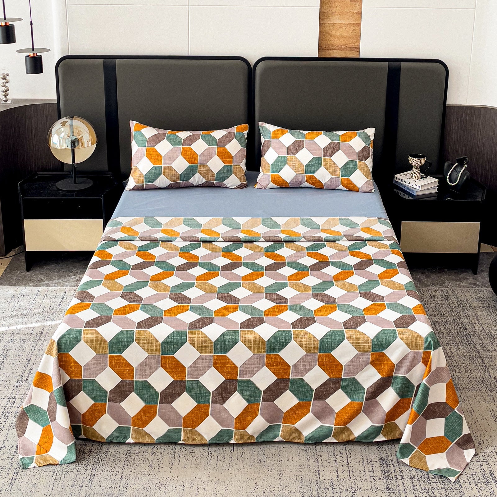 Imagen de Juego de sábanas Juego de sábanas con patrón geométrico – 4 piezas en color Cama 90 de Meishida