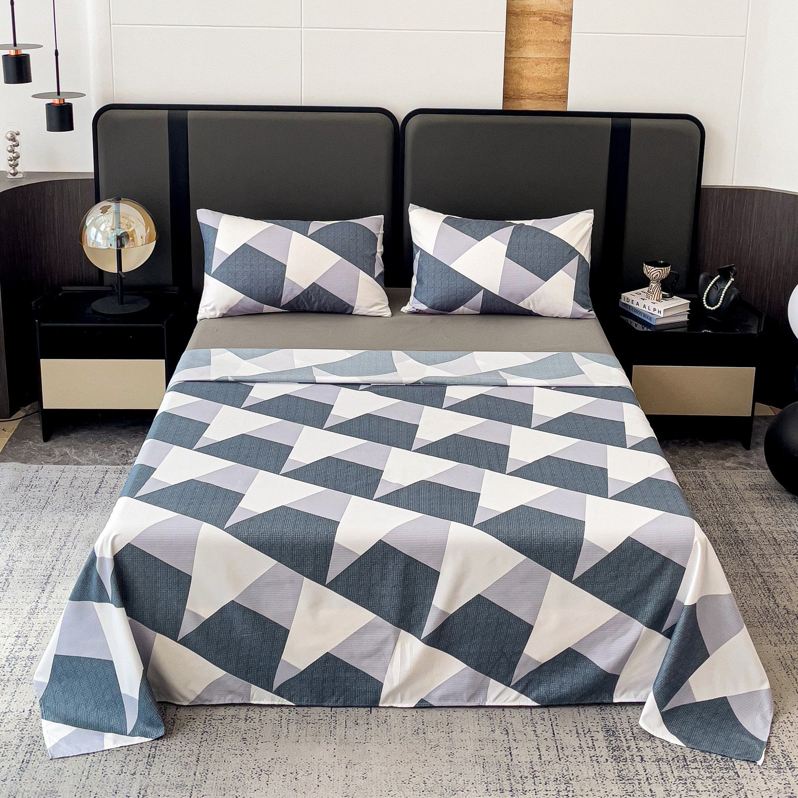 Imagen de Juego de sábanas Juego de sábanas con patrón geométrico – 4 piezas en color Cama 90 de Meishida