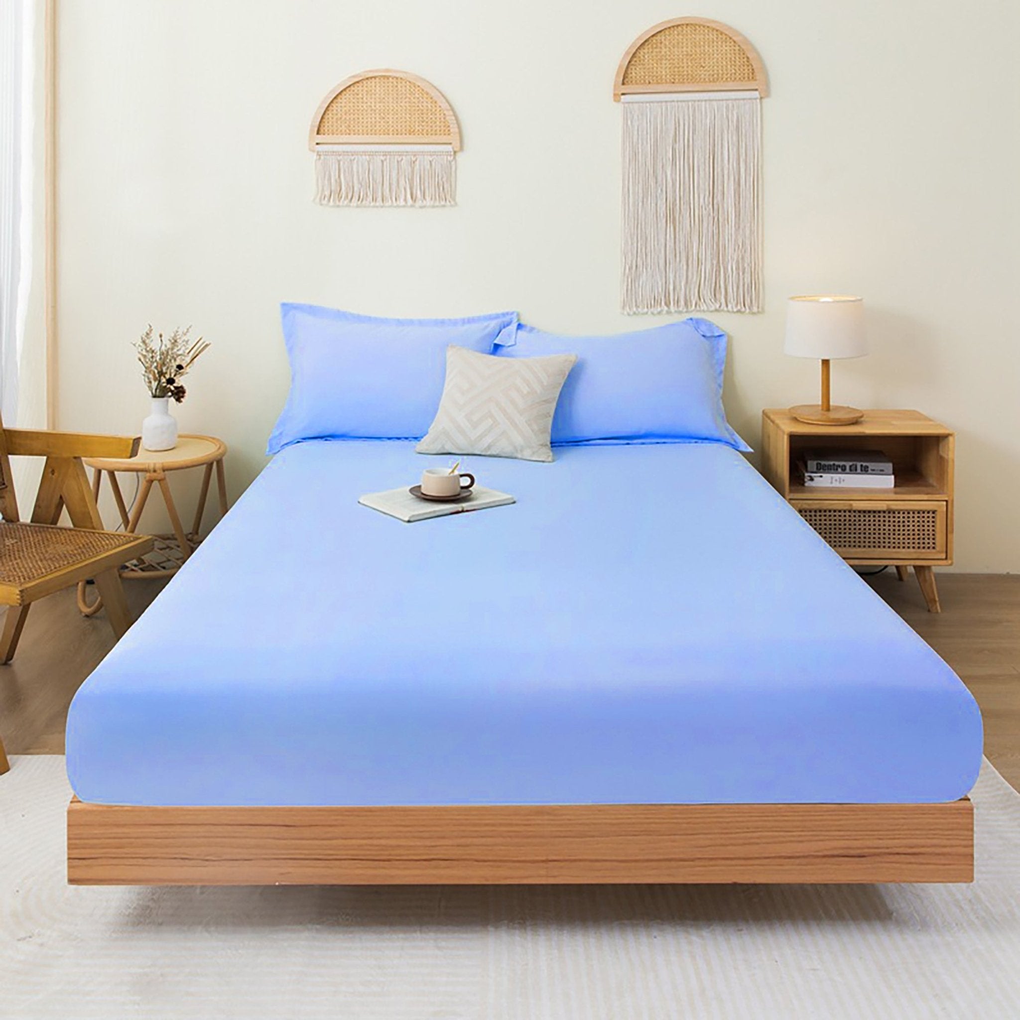 Imagen de sabana Juego de Sábanas Microfibra Liso - Azul en color Cama 90 de Meishida