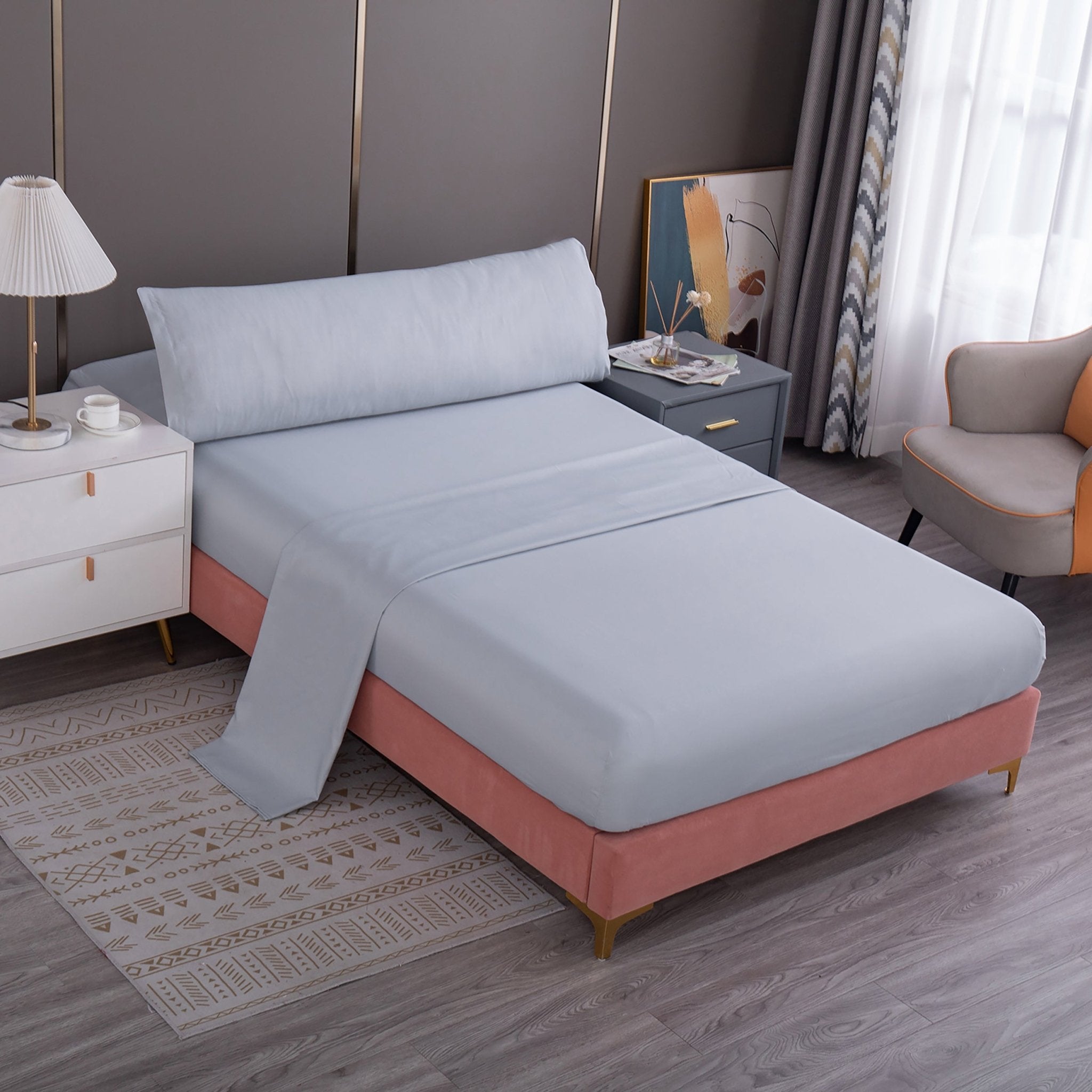 Imagen de sabana Juego de Sábanas Microfibra Liso - Gris Claro en color Cama 90 de Meishida