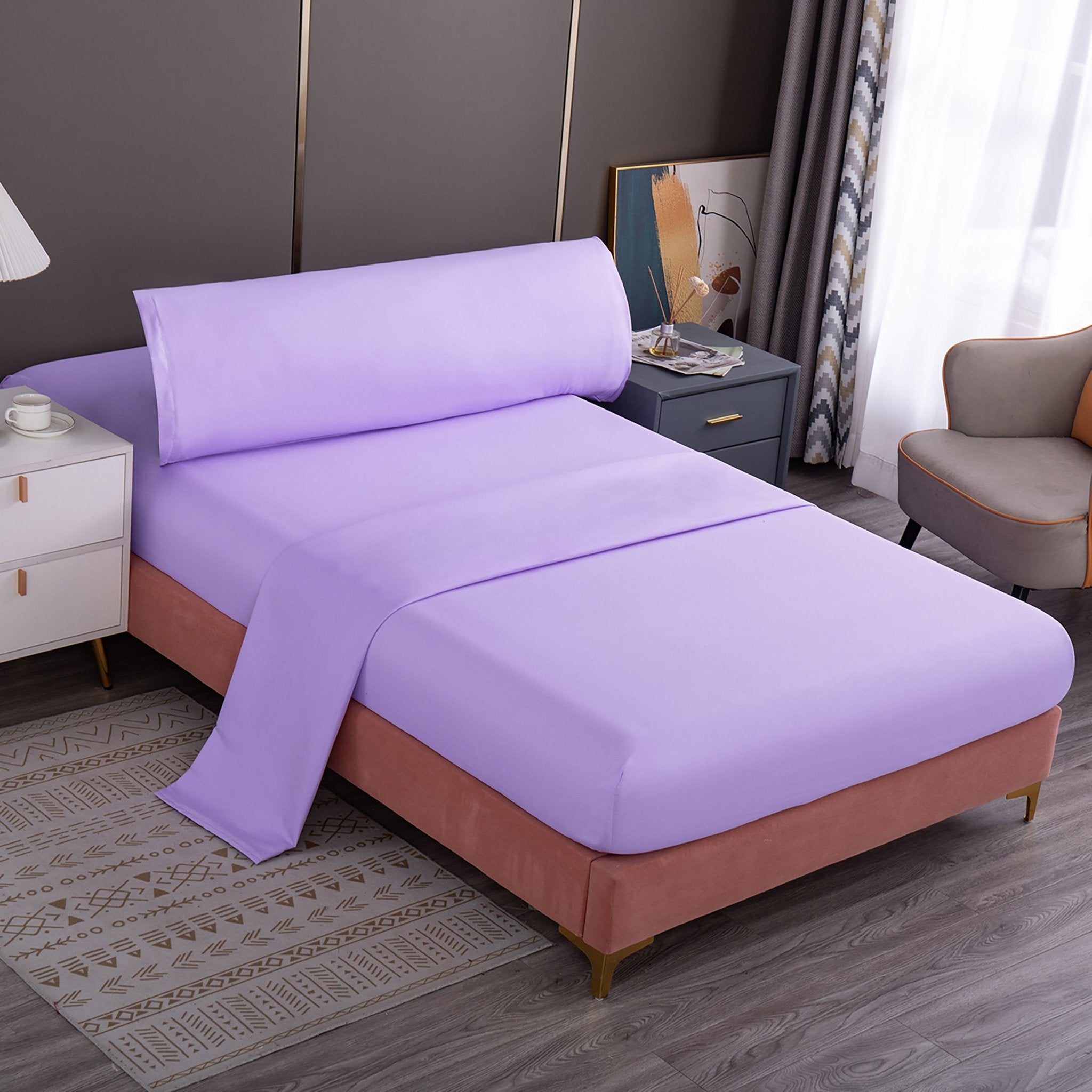 Imagen de sabana Juego de Sábanas Microfibra Liso - Lila en color Cama 90 de Meishida