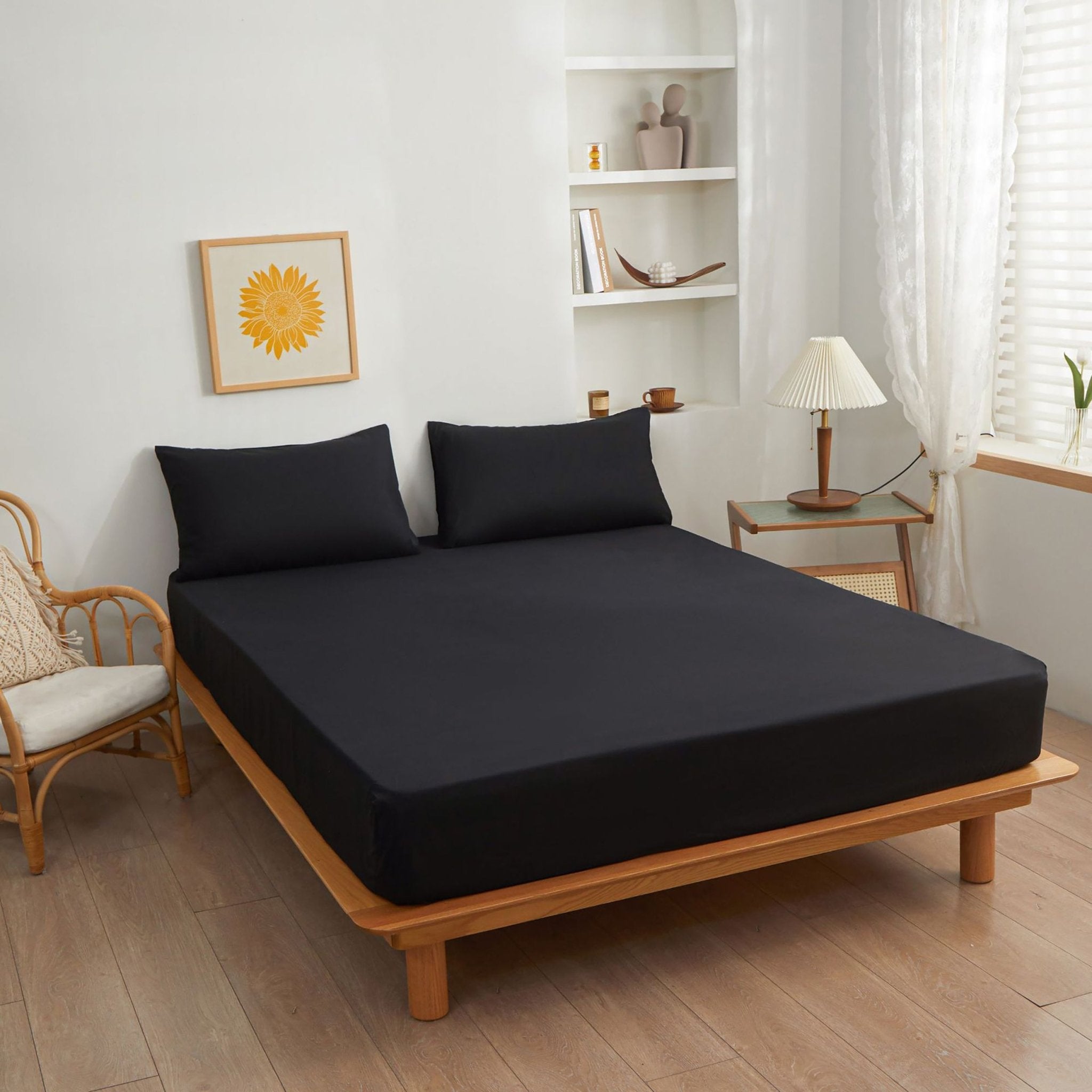 Imagen de sabana Juego de Sábanas Microfibra Liso - Negro en color Cama 90 de Meishida
