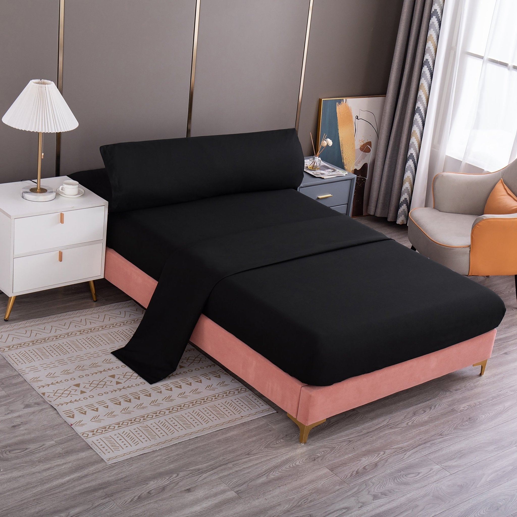 Imagen de sabana Juego de Sábanas Microfibra Liso - Negro en color Cama 90 de Meishida