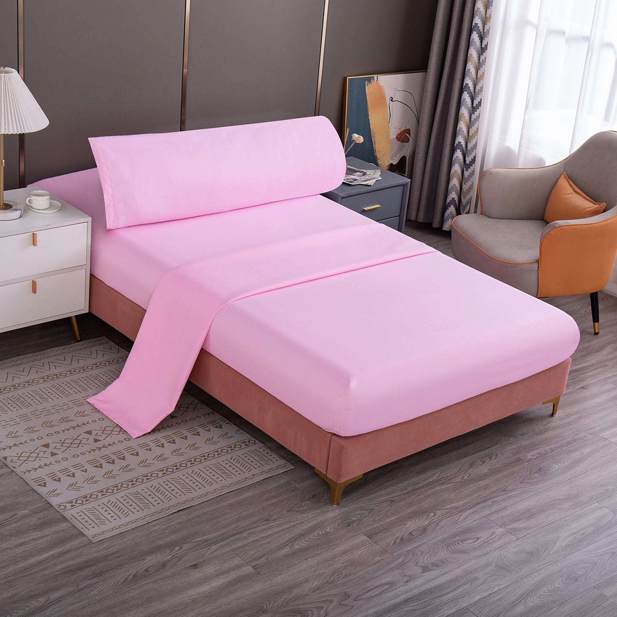 Imagen de sabana Juego de Sábanas Microfibra Liso - Rosa en color Cama 90 de Meishida