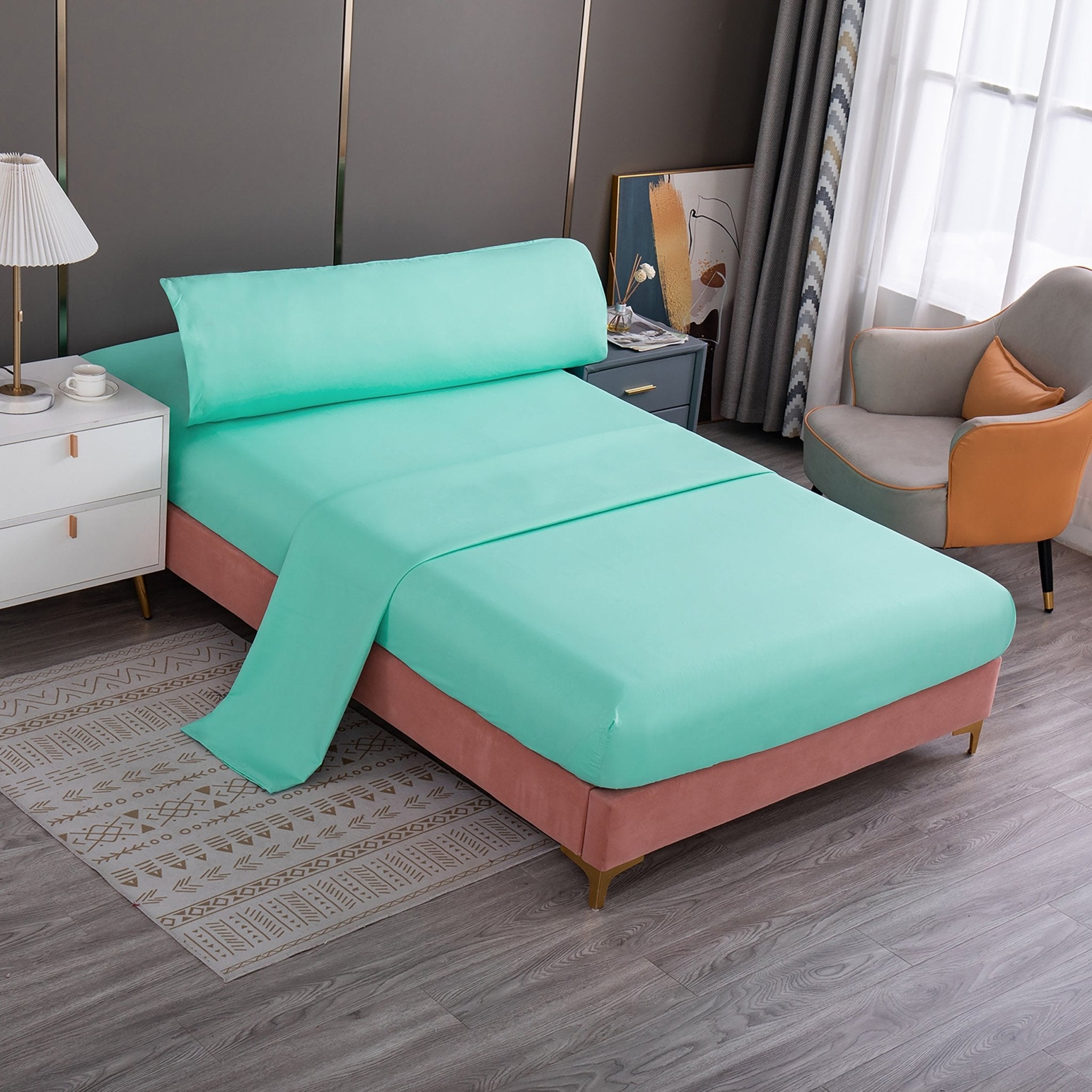 Imagen de sabana Juego de Sábanas Microfibra Liso - Verde en color Cama 90 de Meishida