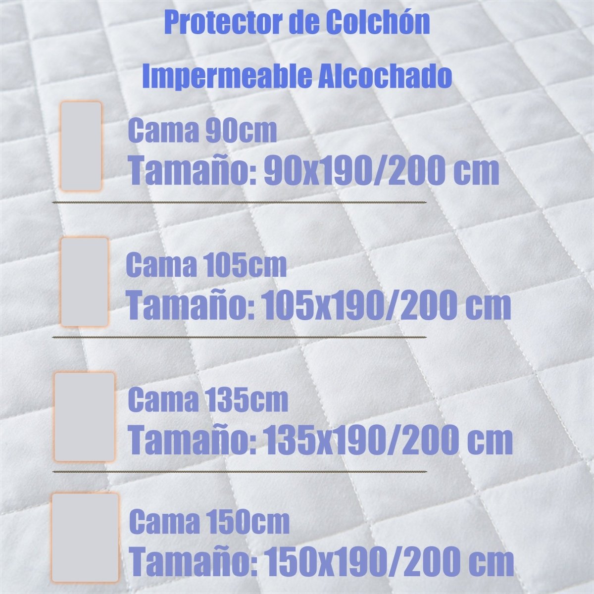 Imagen de Protector de colchón acolchado impermeable en color Cama 90 de Meishida