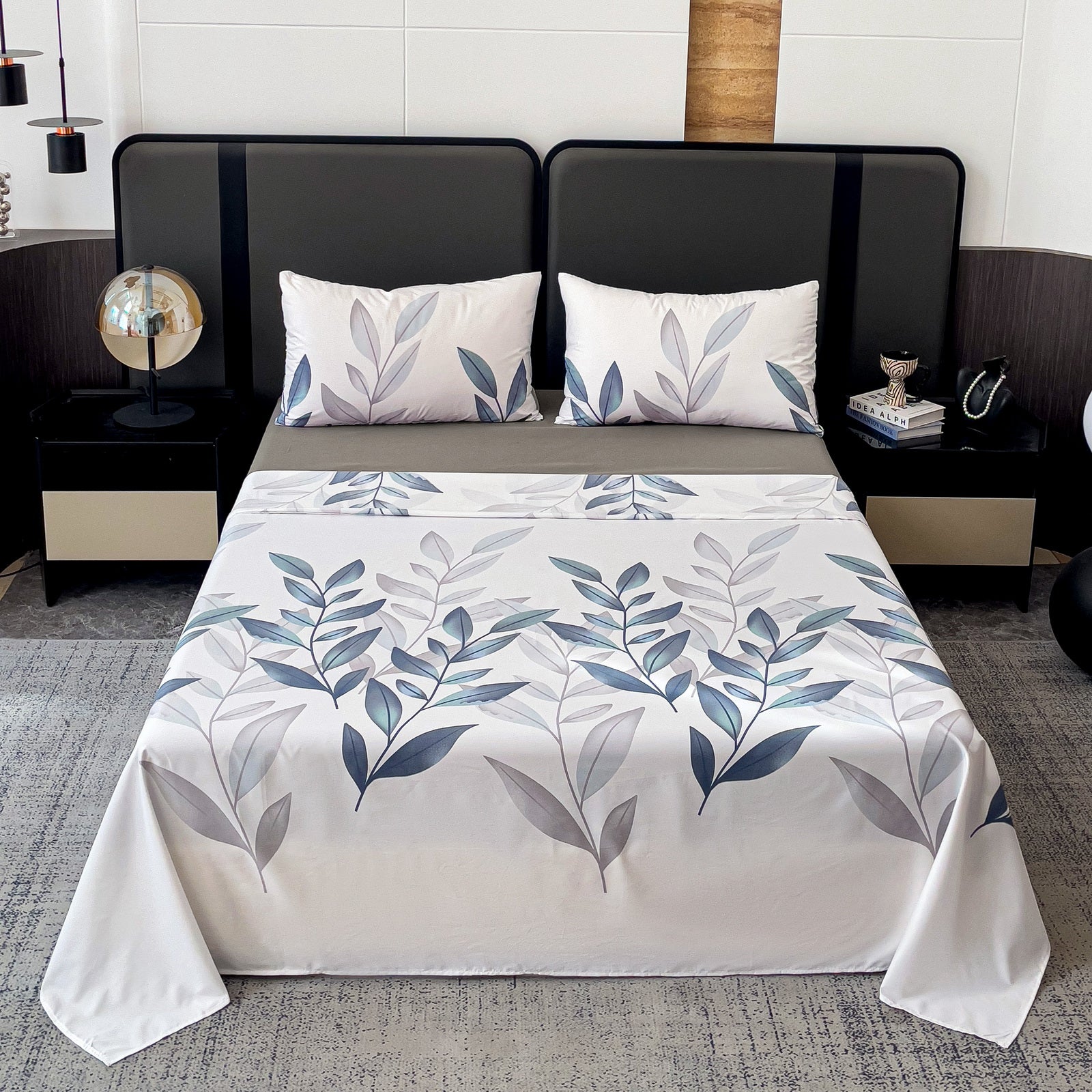 Imagen de Juego de sábanas Sábanas 4 piezas – Estampado floral y bajera lisa en color Cama 90 de Meishida