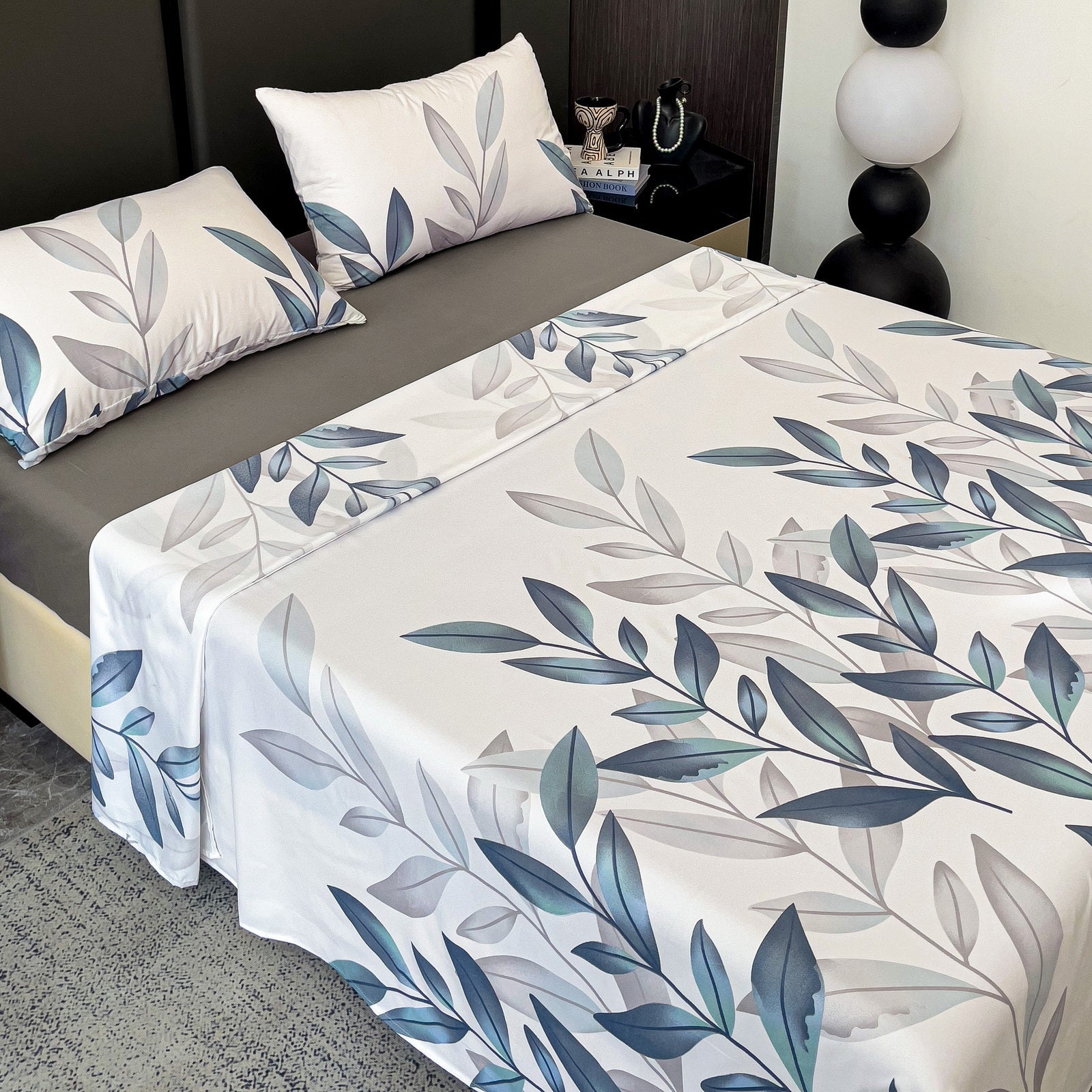 Imagen de Juego de sábanas Sábanas 4 piezas – Estampado floral y bajera lisa en color Cama 90 de Meishida