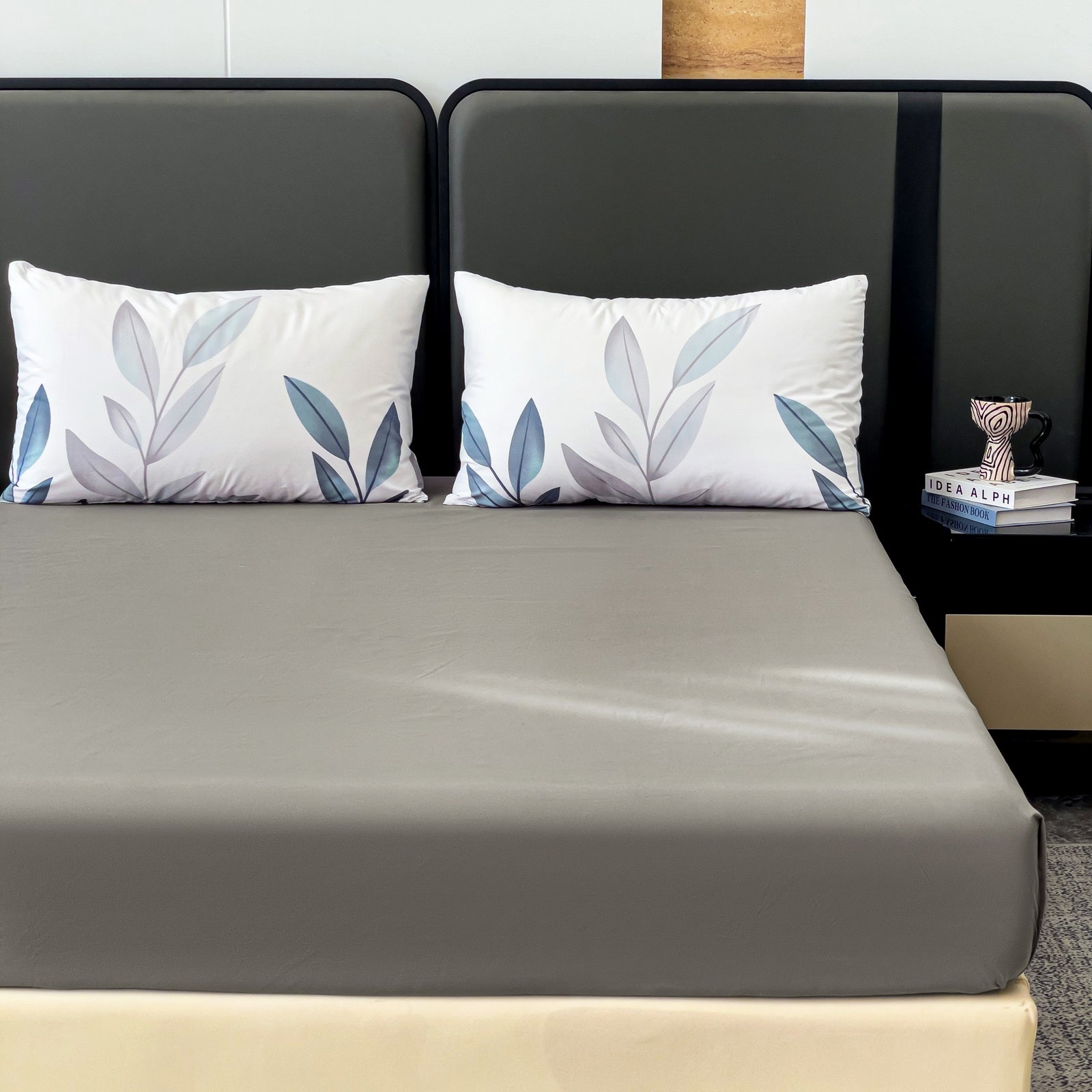 Imagen de Juego de sábanas Sábanas 4 piezas – Estampado floral y bajera lisa en color Cama 90 de Meishida