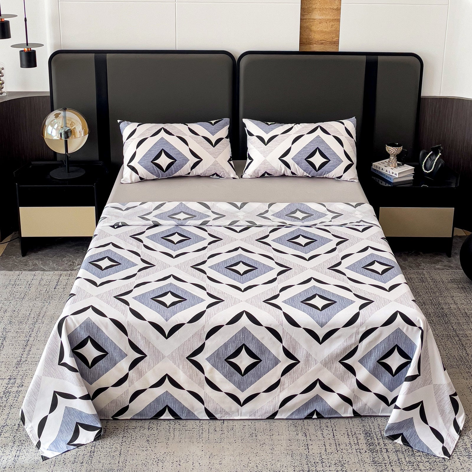 Imagen de Juego de sábanas Sábanas 4 piezas modernas Estampado geométrico en color Cama 90 de Meishida