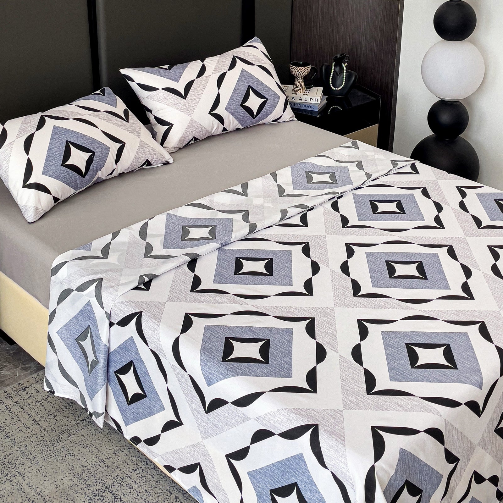 Imagen de Juego de sábanas Sábanas 4 piezas modernas Estampado geométrico en color Cama 90 de Meishida